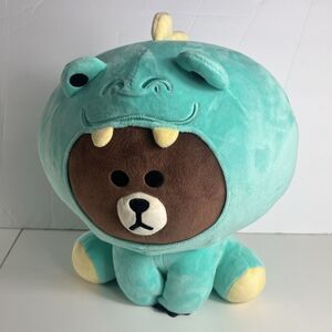 Line Friends Jungle Brown Plush Teddy bear In Green Dinosaur  14” NEW